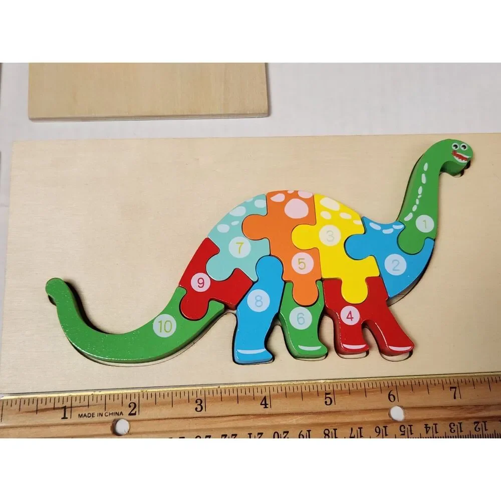 Lot of 4 Wooden Number Puzzles – Small Colorful Animal Learning Puzzles